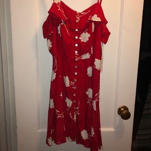 Red floral spaghetti strap dress